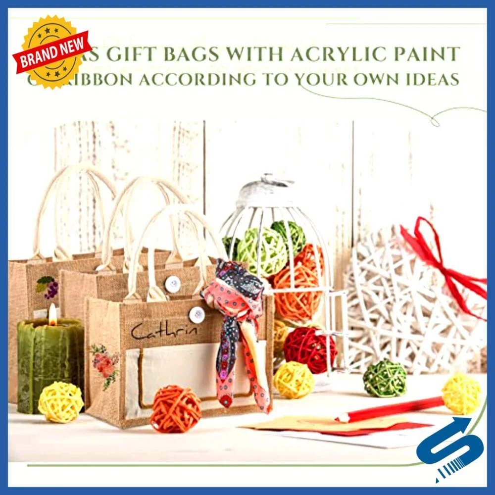 Jute Burlap Tote Bags Reusable Beach Grocery Shopping Totes Classic Style